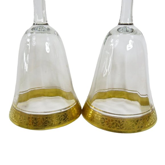 Vintage TWO (2) Tiffin? Minton? Gold Encrusted Band Clear Optic 6.75" Glasses - Picture 8 of 12